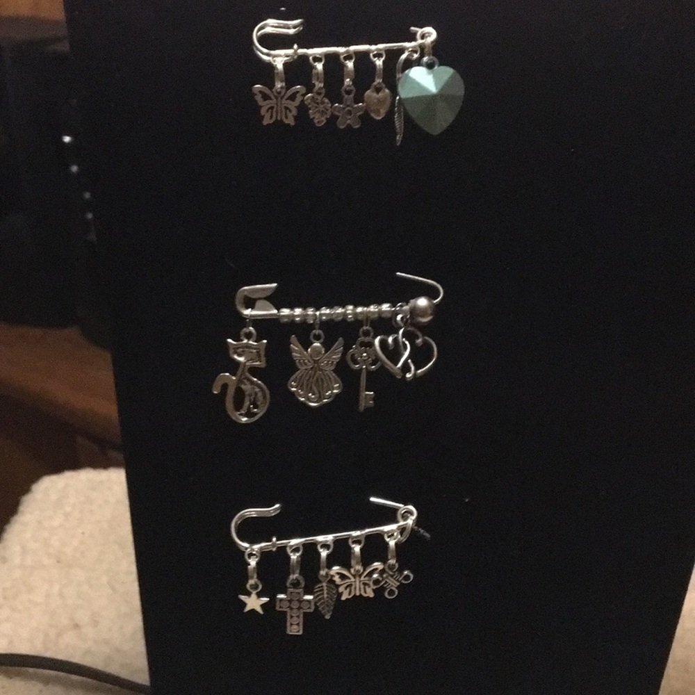 Three Safety Pin Brooches